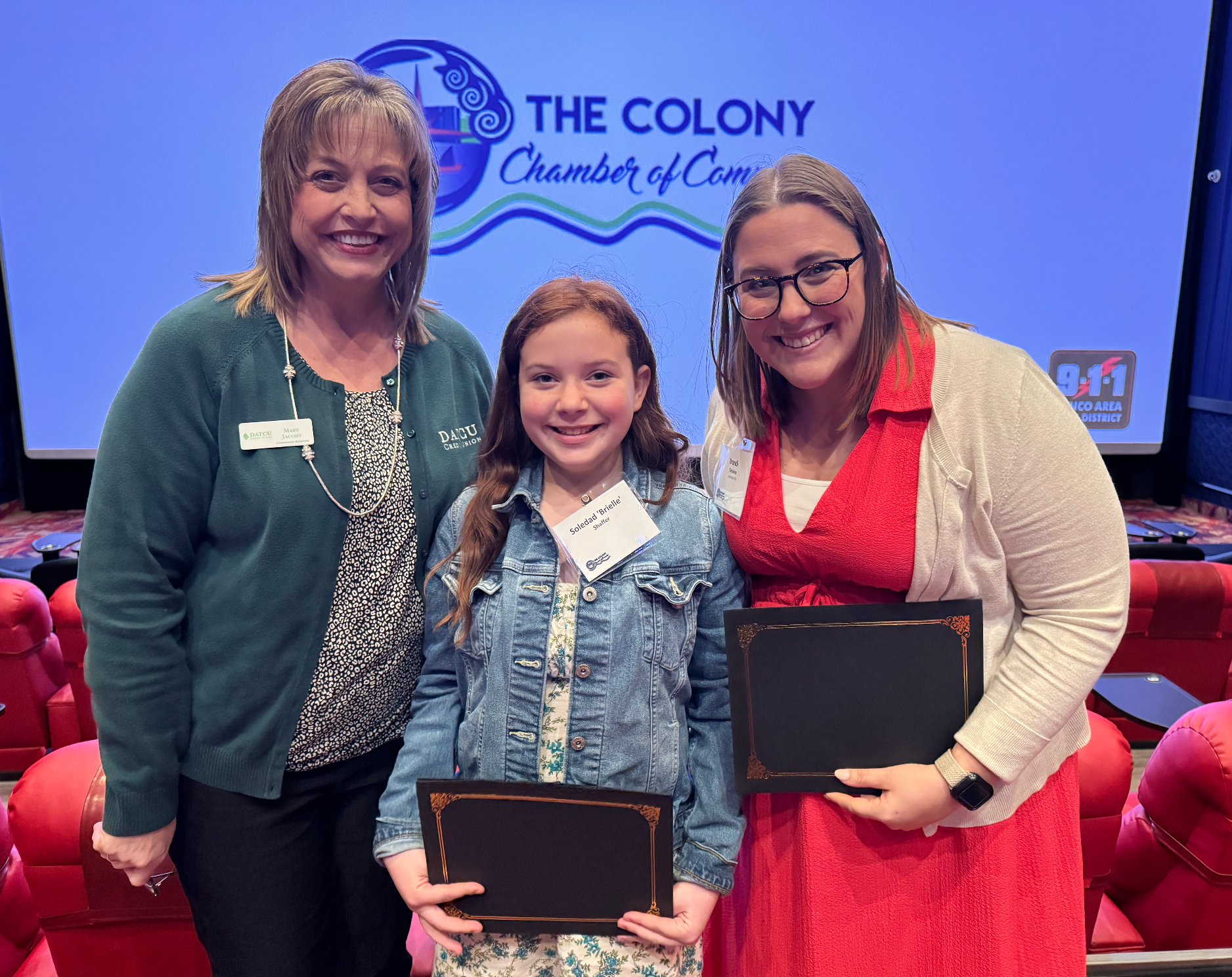 Ethridge Elementary Student Brielle Shaffer and teacher Ms. Simione recognized by The Colony Chamber. March 2025